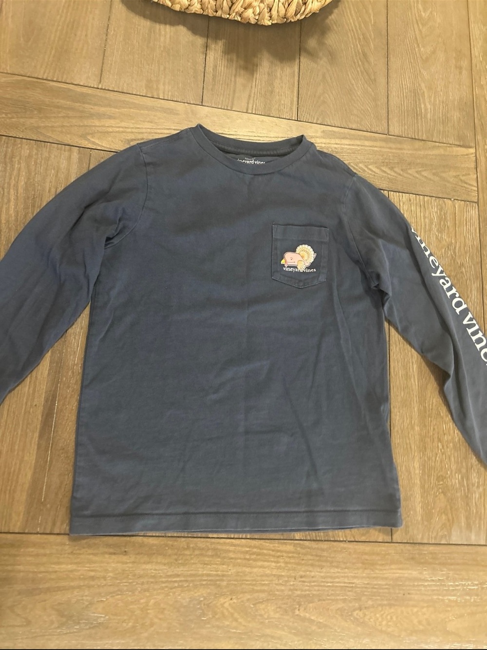 Vineyard Vines Boys' Long-Sleeve Tee in Navy Blue with Pocket Whale